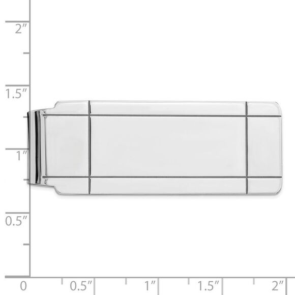 Rhodium Plated Sterling Silver Grooved Fold Over Money Clip, 19 x 51mm - Picture 2 of 4